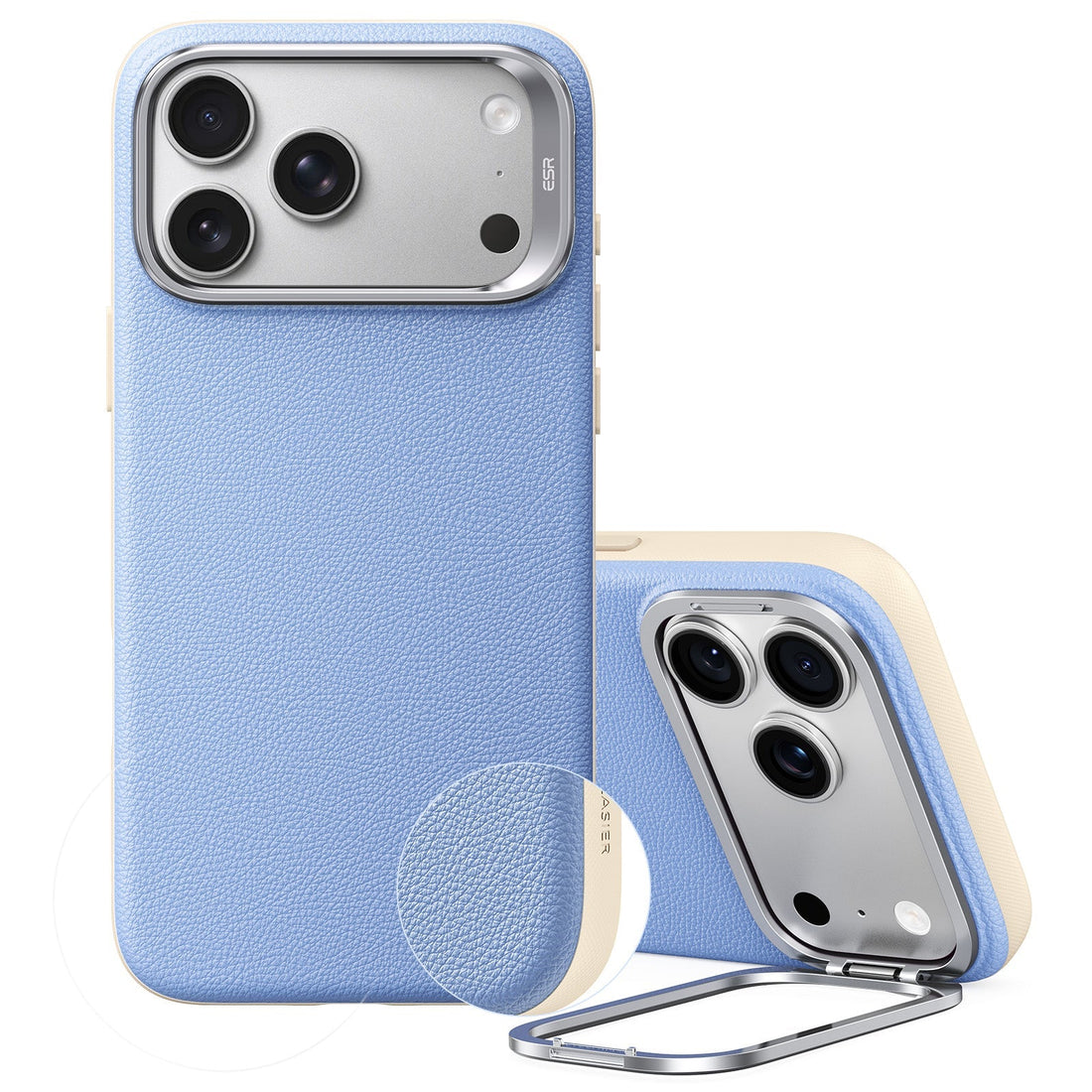 Misty Blue Vegan Leather iPhone 18 Pro Magsafe Case with Stand New