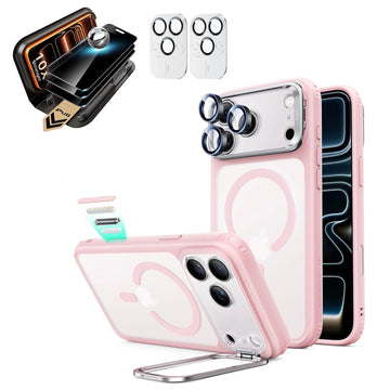 Frosted Bubblegum Pink iPhone 18 Pro Magsafe Slim Phone Case with Stand pair corning privacy glass privacy screen protector and camera lens protector