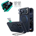 Frosted Blue iPhone 18 Pro Magsafe Slim Phone Case with Stand pair tempered glass privacy screen protector and camera lens protector