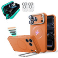Orange iPhone 18 Pro Cyebr Tough Magsafe Phone Case with Stand pair tempered glass privacy screen protector and camera lens protector