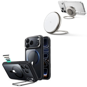 iPhone 18 Pro Classic Hybrid Magnetic Case with Camera Control and Flex Stand, Plus Cyclone 25W Magnetic Charging Pad Bundle - Clear Black