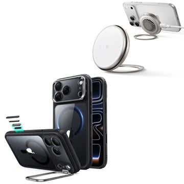 iPhone 18 Pro Classic Hybrid Magnetic Case with Camera Control and Flex Stand, Plus Cyclone 25W Magnetic Charging Pad Bundle - Clear Black