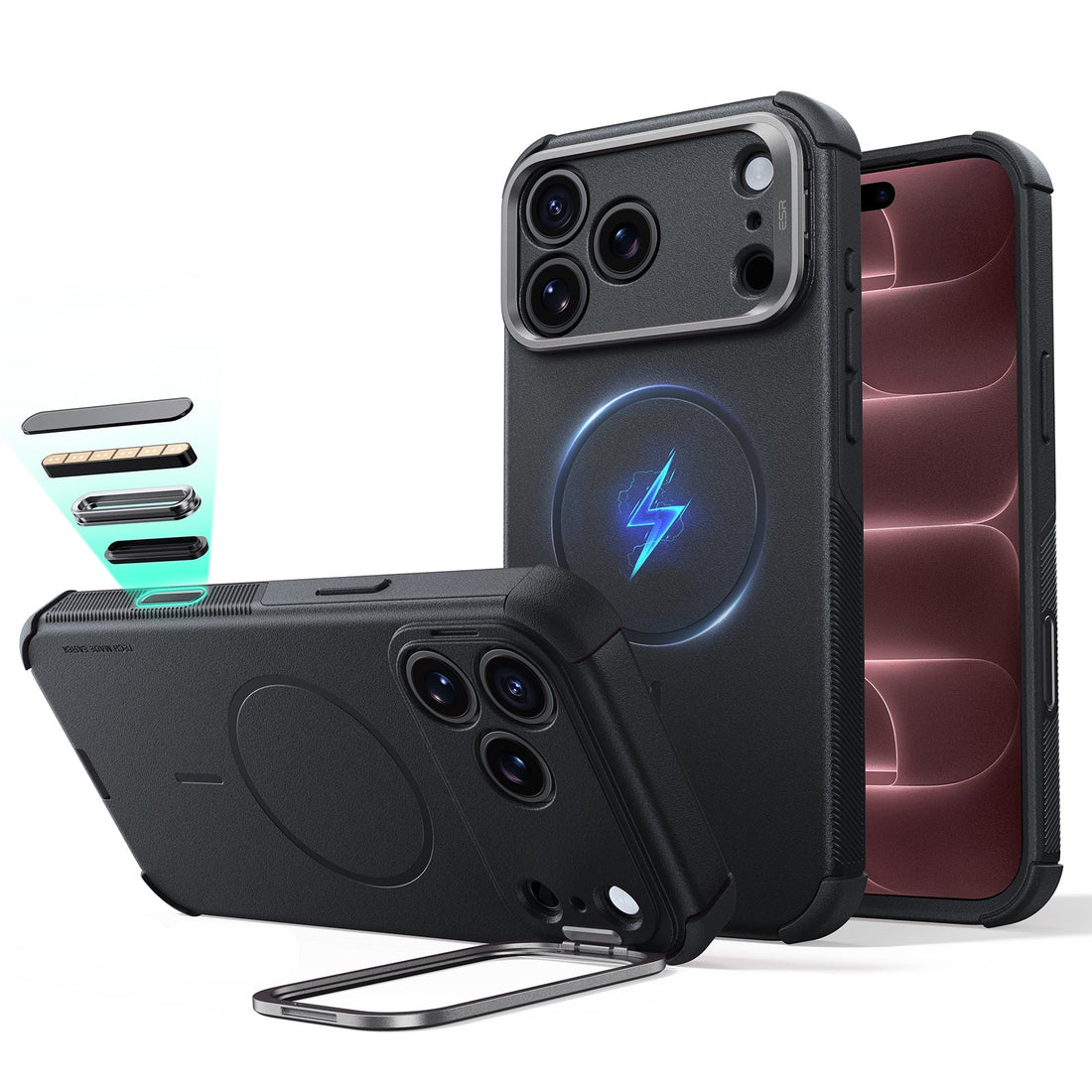 Black iPhone 18 Pro Tough Phone Case Magsafe with Stand