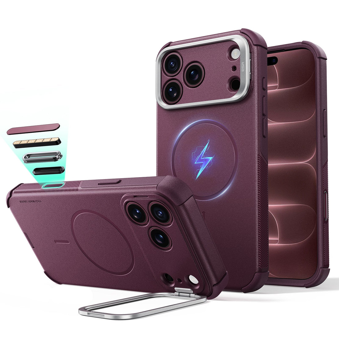 Deep Burgundy iPhone 18 Pro Tough Phone Case Magsafe with Stand