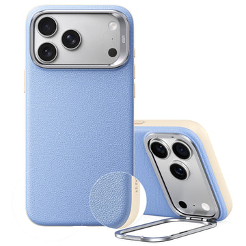 Misty Blue Vegan Leather iPhone 18 Pro Max Magsafe Case with Stand 