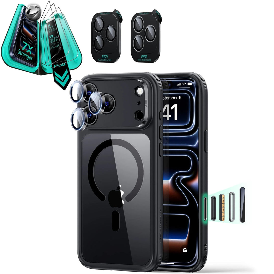 Clear Black iPhone 18 Pro Max Magsafe Slim Phone Case with armorite tempered glass screen protector and camera lens protector