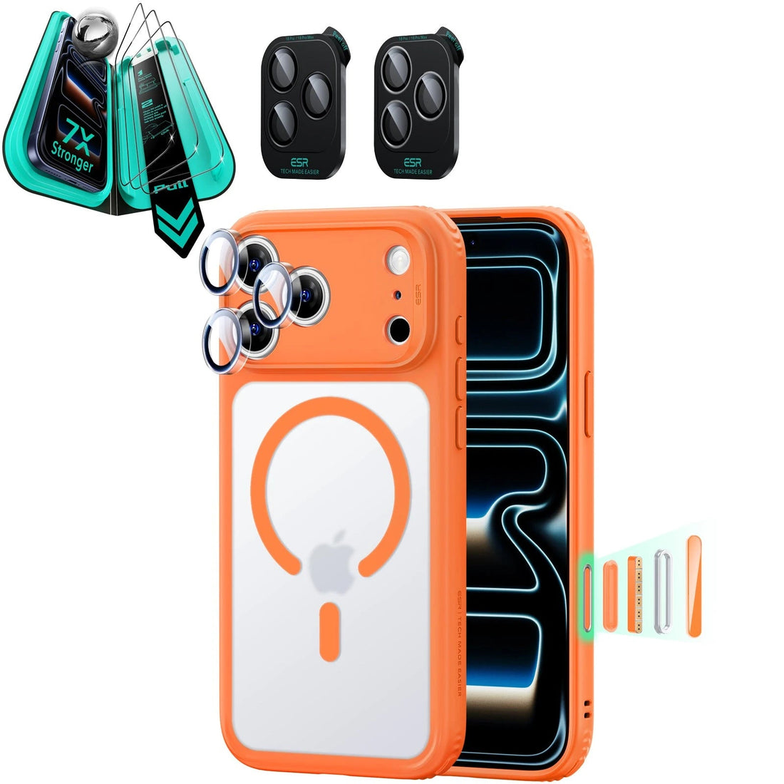 Frosted Orange iPhone 18 Pro Max Magsafe Slim Phone Case with armorite tempered glass screen protector and camera lens protector