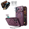Frosted Burgundy iPhone 18 Pro Max Magsafe Slim Phone Case with Stand pair corning privacy glass privacy screen protector and camera lens protector