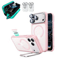 Frosted Pink iPhone 18 Pro Max Magsafe Slim Phone Case with Stand pair tempered glass privacy screen protector and camera lens protector