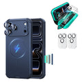Navy Blue iPhone 18 Pro Cyber Tough Magsafe Case  with armorite tempered glass screen protector and camera lens protector
