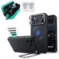 Black iPhone 18 Pro Max Cyebr Tough Magsafe Phone Case with Stand pair tempered glass privacy screen protector and camera lens protector
