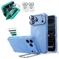 Misty Blue iPhone 18 Pro Max Cyebr Tough Magsafe Phone Case with Stand pair tempered glass screen protector and camera lens protector