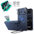 Blue iPhone 18 Pro Max Cyebr Tough Magsafe Phone Case with Stand pair tempered glass screen protector and camera lens protector