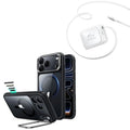 iPhone 18 Pro Max Classic Hybrid Magnetic Case with Camera Control and Flex Stand, Plus Xtend 45W Retractable Charger Bundle - Clear Black