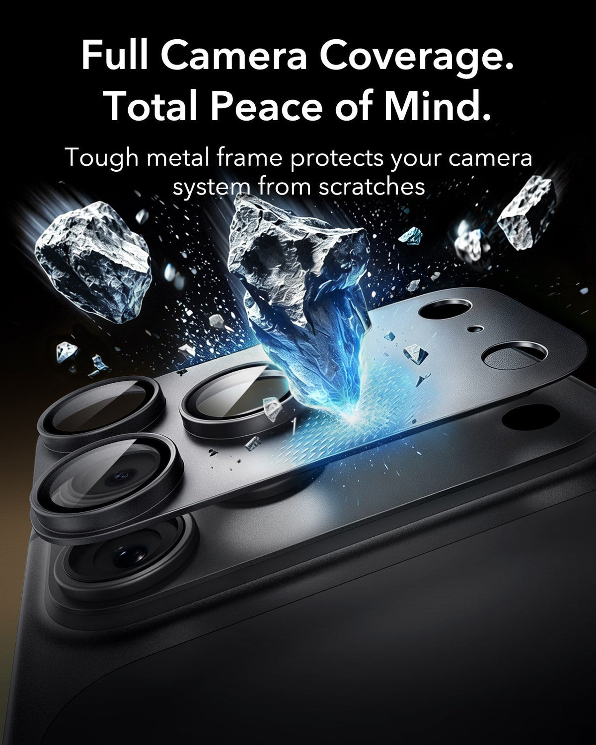 ESR Black iPhone 18 Pro Corning Glass Camera Lens Protector Tough metal frame protects your camera system from scratches