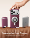 ESR Deep Burgundy Leather iPhone 18 Pro Magsafe Case with Stand Stay Attached. Stay Charged