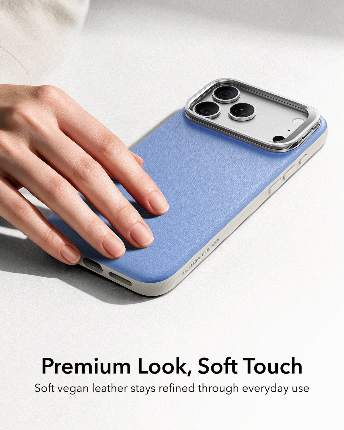 ESR Misty Blue Leather iPhone 18 Pro Magsafe Case with Stand Premium Look, Soft Touch