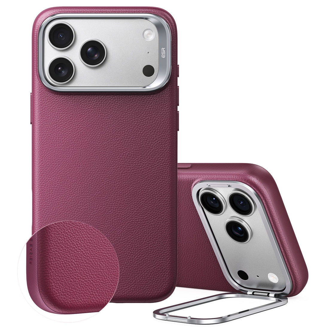  Burgundy Vegan Leather iPhone 18 Pro Magsafe Case with Stand