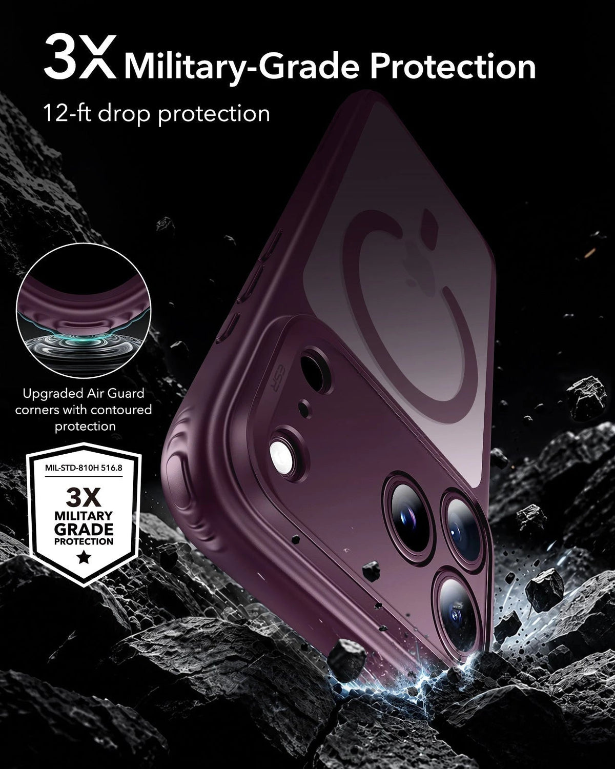 ESR Frosted Deep Burgundy iPhone 18 Pro Magsafe Slim Phone Case 3X Military-Grade Protection