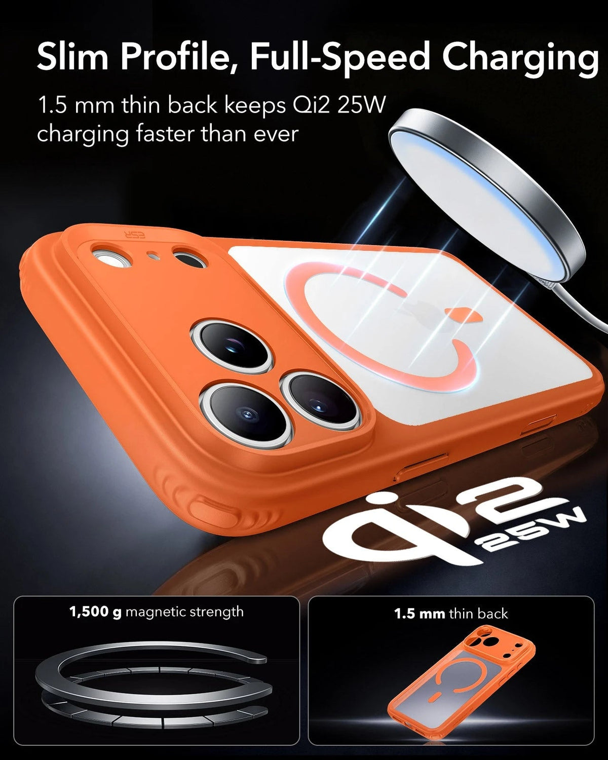 ESR Frosted Orange iPhone 18 Pro Magsafe Slim Phone Case Slim Profile, Full-Speed Charging