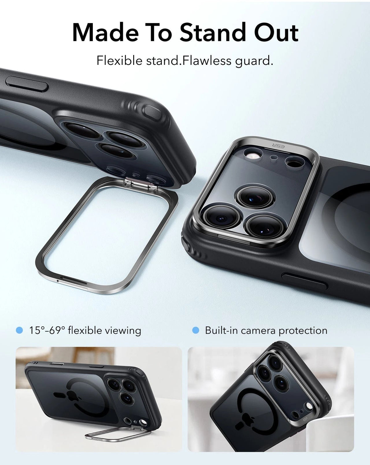 ESR Clear Black iPhone 18 Pro Max Magsafe Slim Phone Case with Stand Made To Stand Out