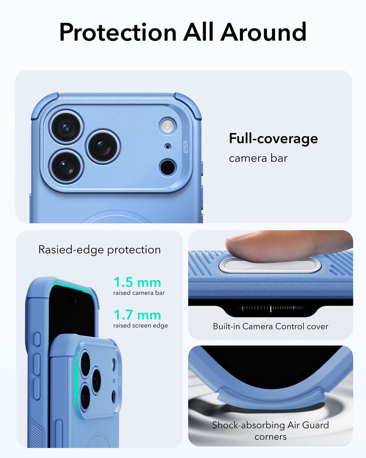 ESR Misty Blue iPhone 18 Pro Case Tough Phone Case with Magsafe Protection All Around