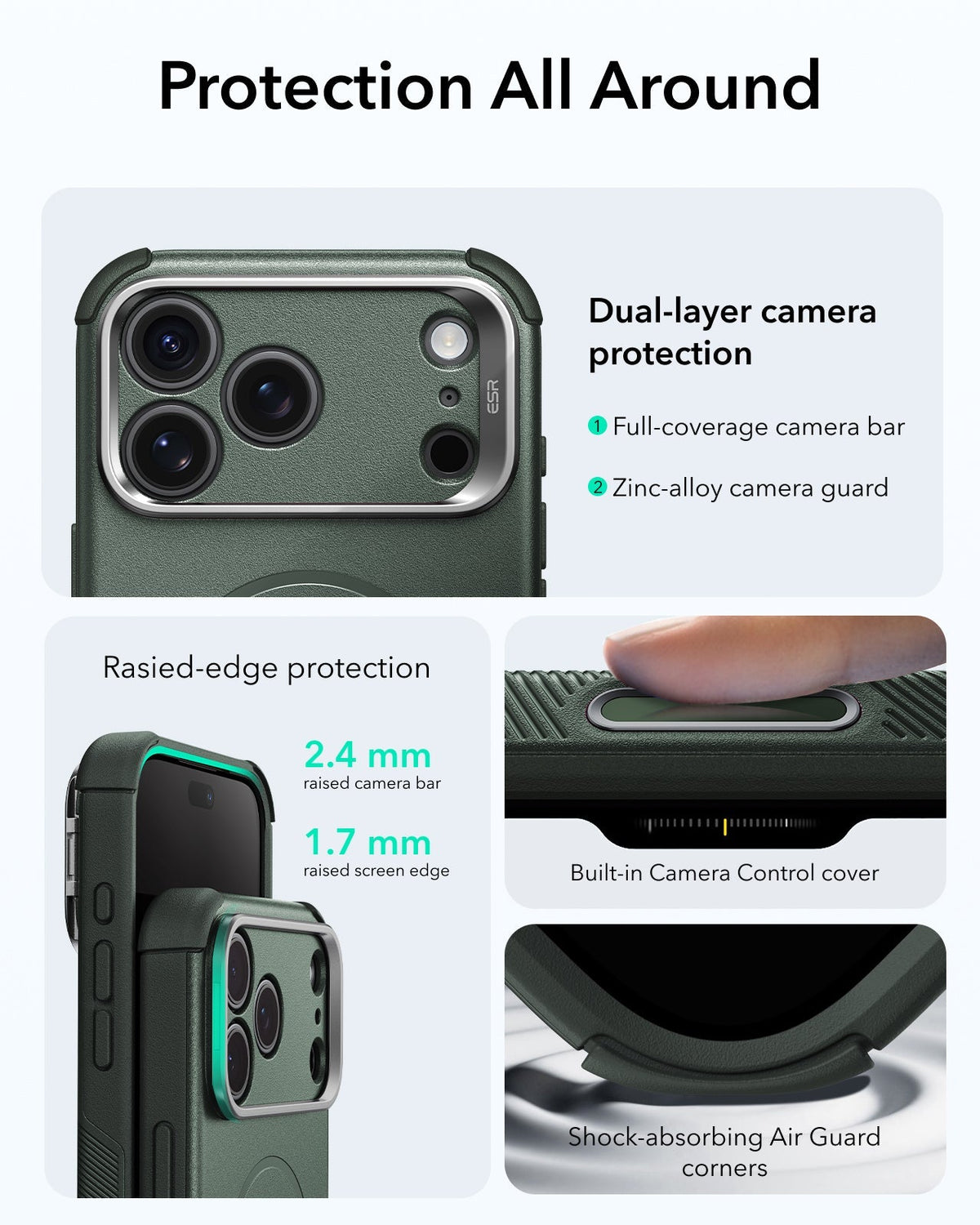 ESR Olive Green iPhone 18 Pro Tough Phone Case Magsafe with Stand Protection All Around