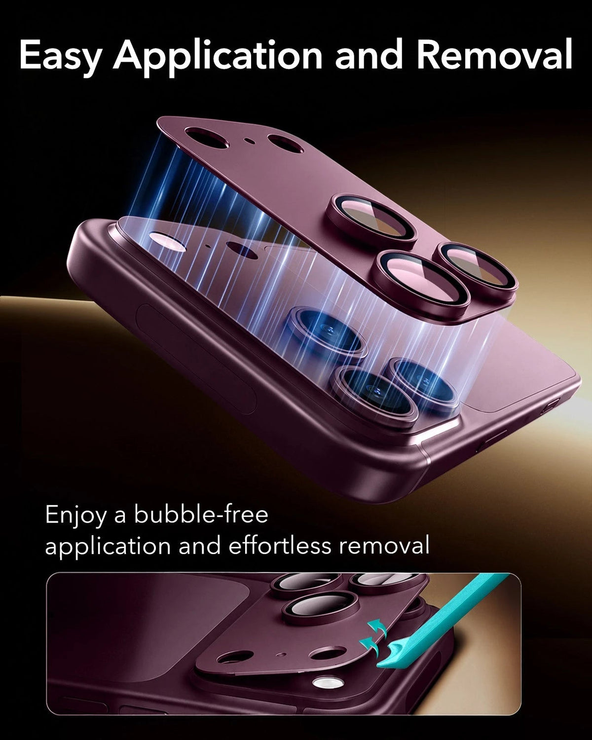 ESR Deep Burgundy iPhone 18 Pro Max Corning Glass Camera Lens Protector Easy Application and Removal