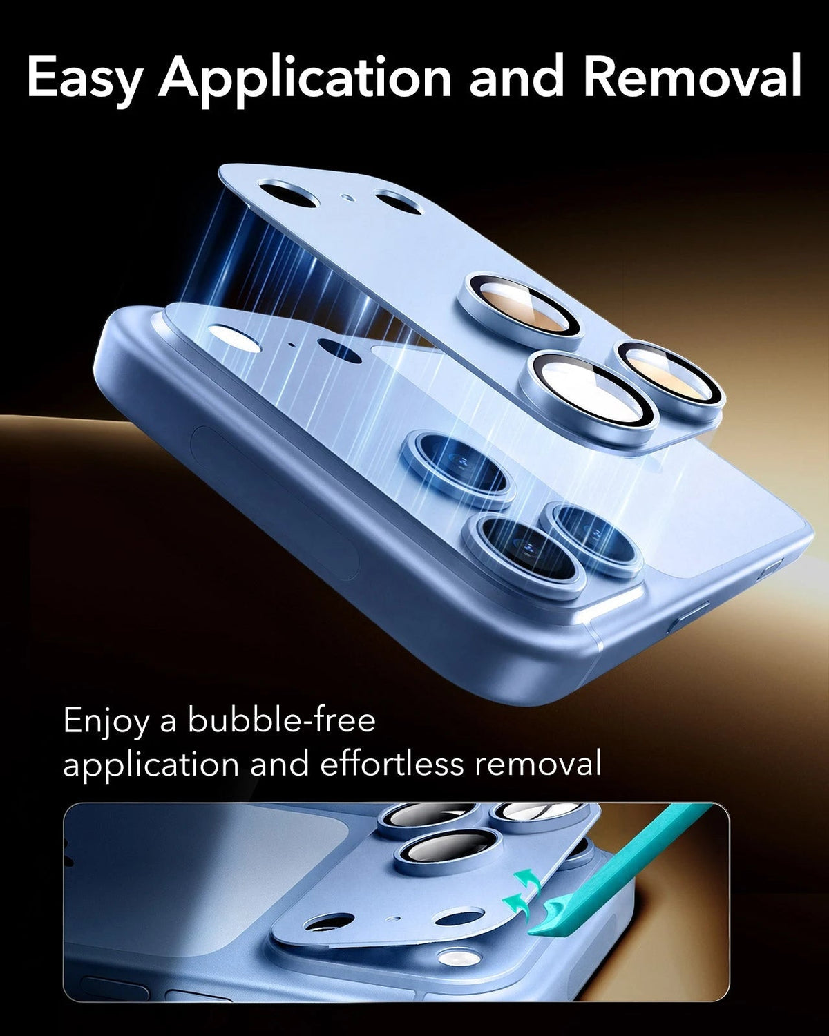 ESR Misty Blue iPhone 18 Pro Max Corning Glass Camera Lens Protector 
Easy Application and Removal