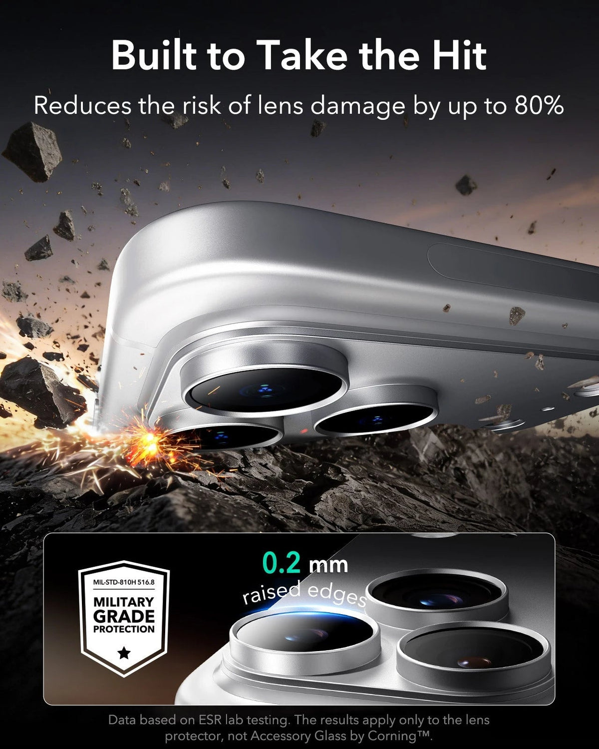 ESR Silver iPhone 18 Pro Max Corning Glass Camera Lens Protector Built to Take the Hit