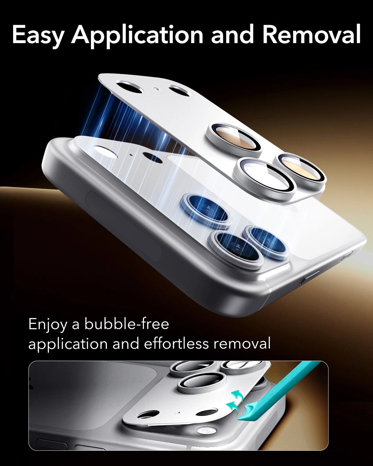 ESR Silver iPhone 18 Pro Max Corning Glass Camera Lens Protector Easy Application and Removal