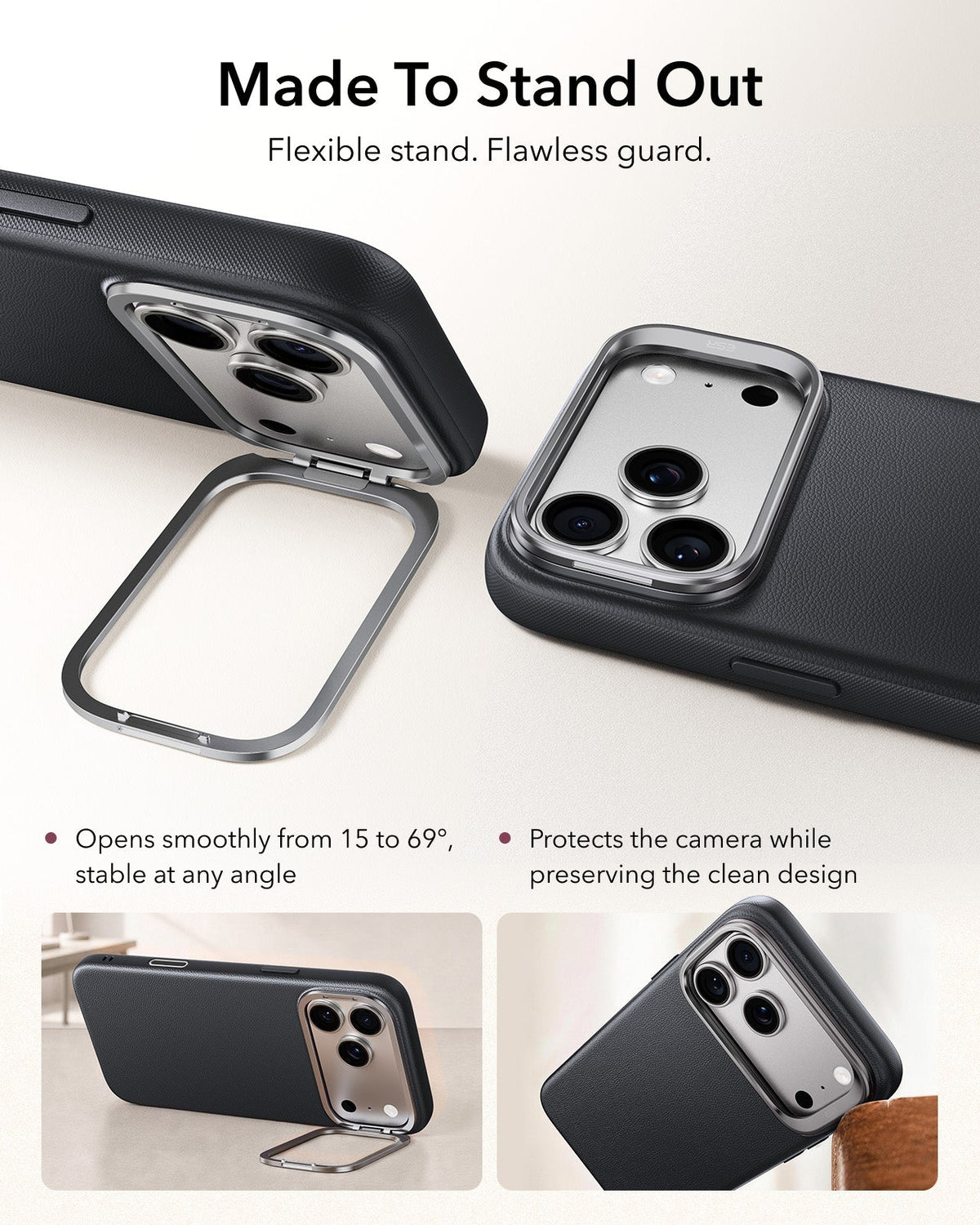 ESR Black Leather iPhone 18 Pro Max Magsafe Case with Stand Made To Stand Out