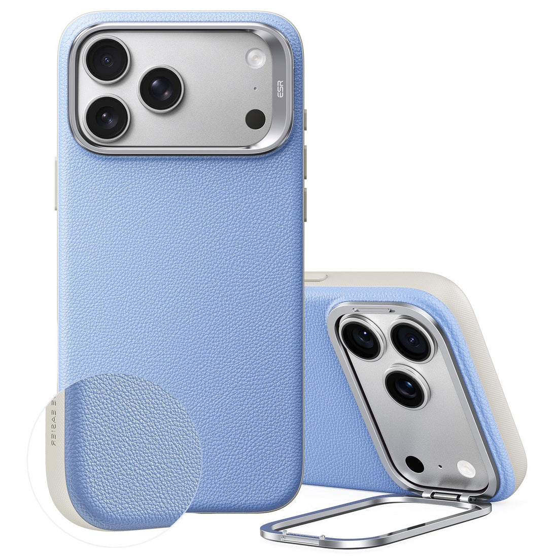 Misty Blue Vegan Leather iPhone 18 Pro Max Magsafe Case with Stand