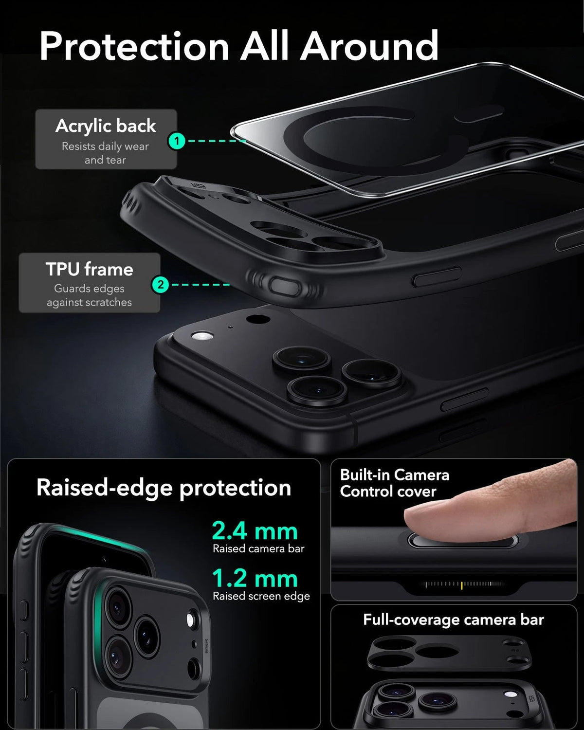 ESR Clear Black iPhone 18 Pro Magsafe Slim Phone Case Protection All Around