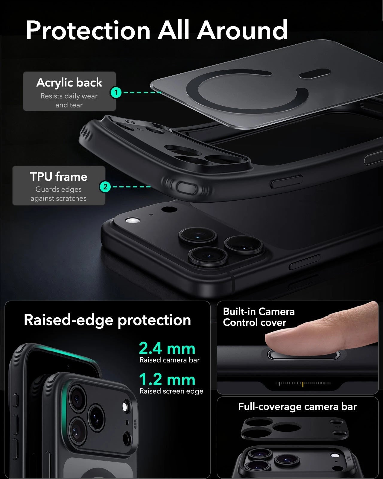 ESR Frosted Black iPhone 18 Pro Magsafe Slim Phone Case Protection All Around