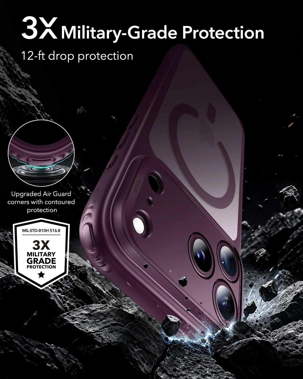 ESR Frosted Deep Burgundy iPhone 18 Pro Max Magsafe Slim Phone Case 3X Military-Grade Protection