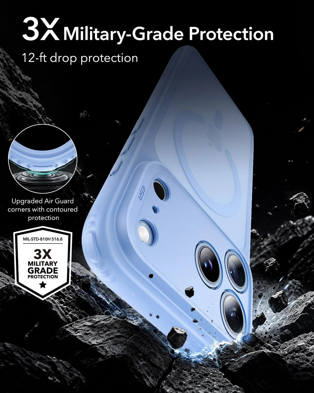 ESR Frosted Misty Blue iPhone 18 Pro Max Magsafe Slim Phone Case 3X Military-Grade Protection