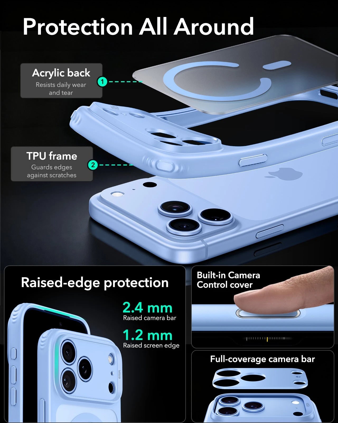 ESR Frosted Misty Blue iPhone 18 Pro Max Magsafe Slim Phone Case Protection All Around