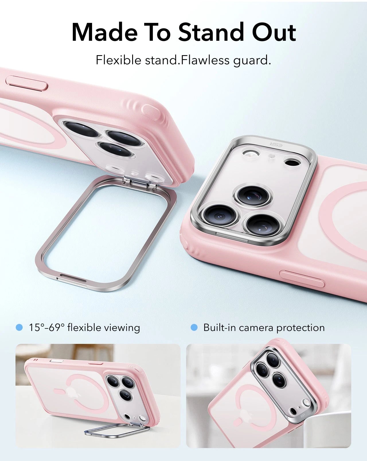 ESR Frosted Bubblegum Pink iPhone 18 Pro Max Magsafe Slim Phone Case with Stand Made To Stand Out