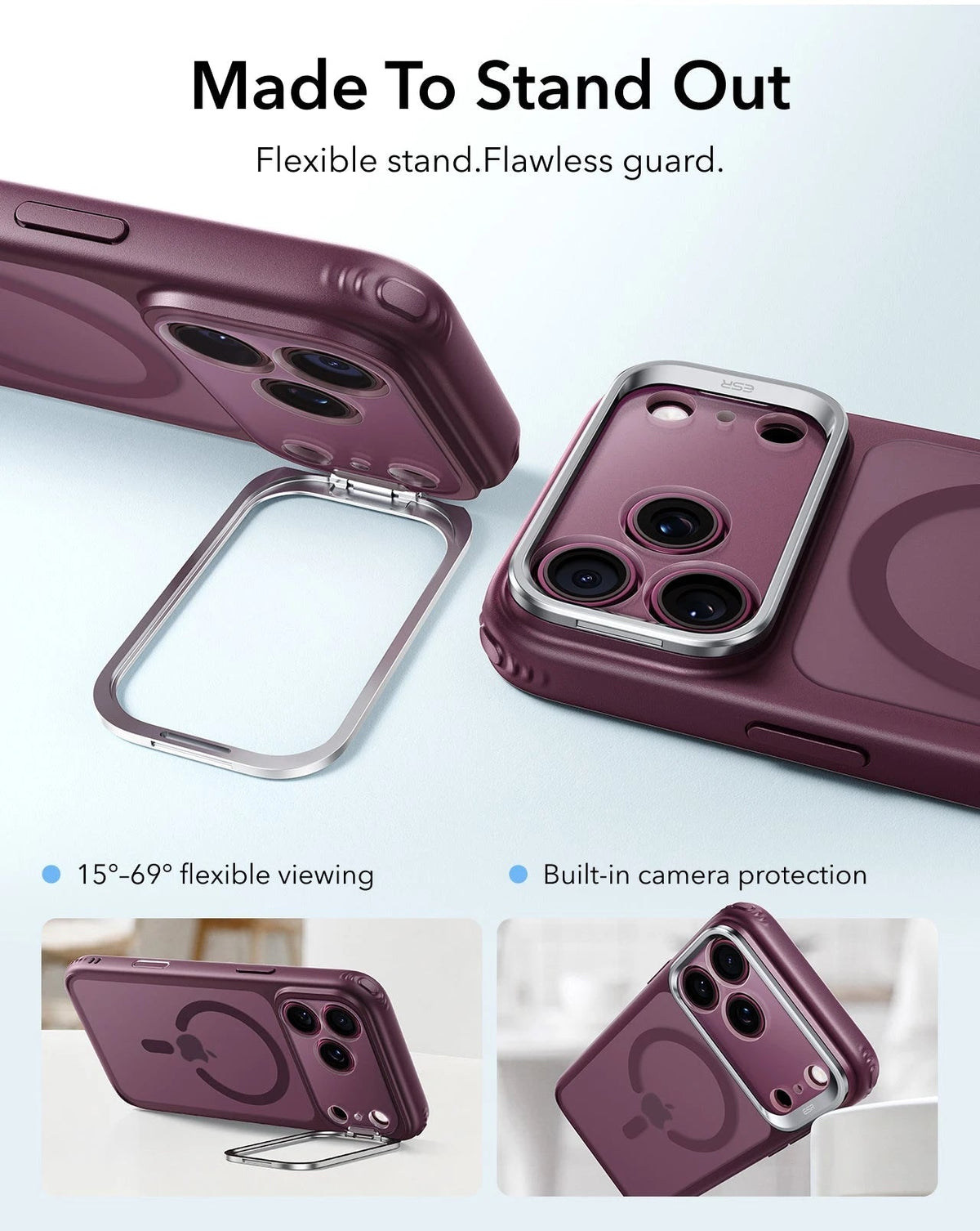 ESR Frosted Deep Burgundy iPhone 18 Pro Max Magsafe Slim Phone Case with Stand Made To Stand Out
