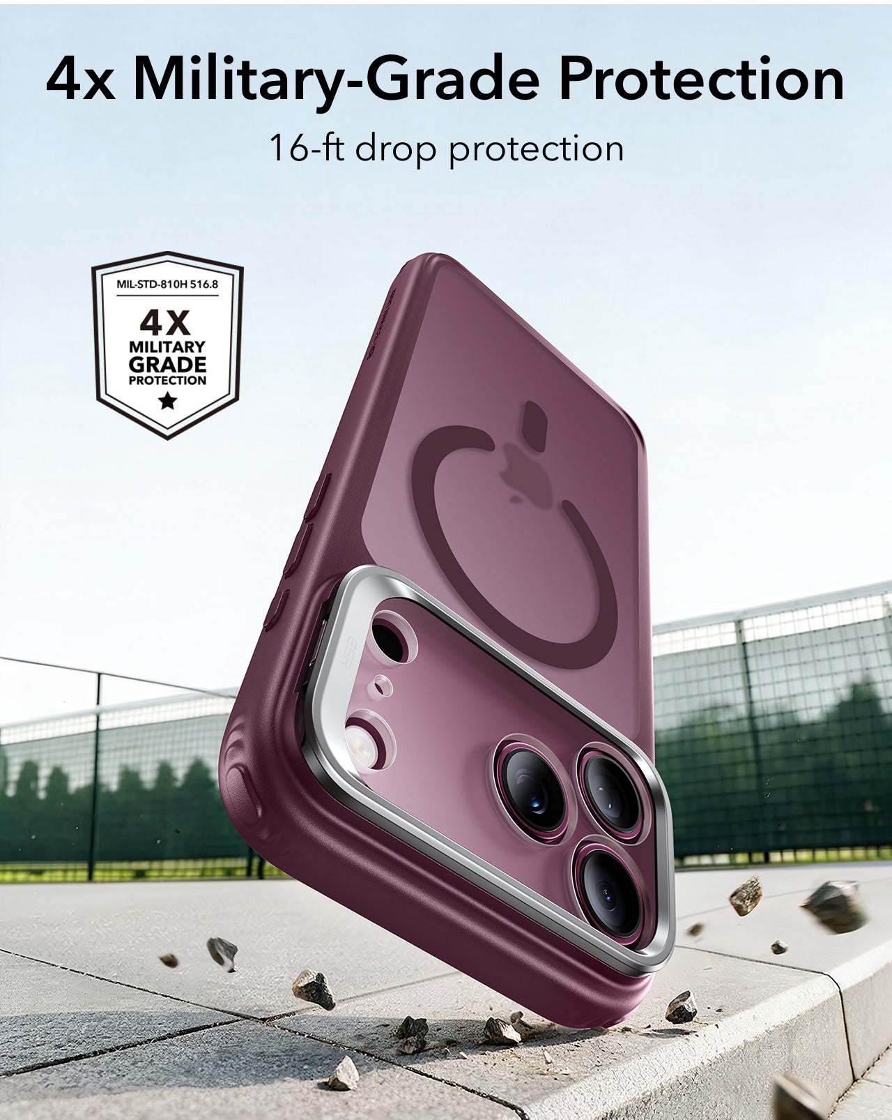 ESR Frosted Deep Burgundy iPhone 18 Pro Max Magsafe Slim Phone Case with Stand 4x Military-Grade Protection