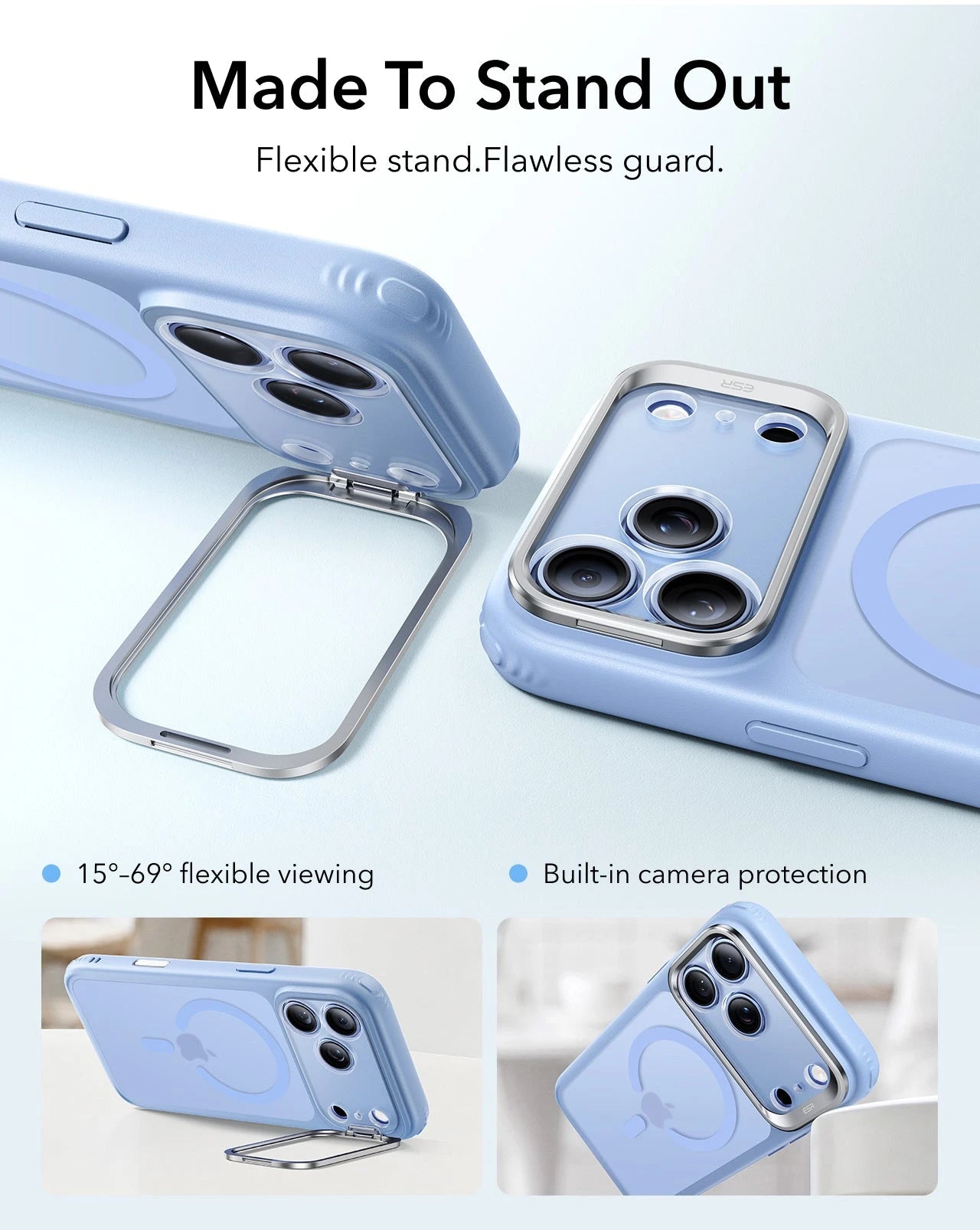 ESR Frosted Misty Blue iPhone 18 Pro Max Magsafe Slim Phone Case with Stand Made To Stand Out