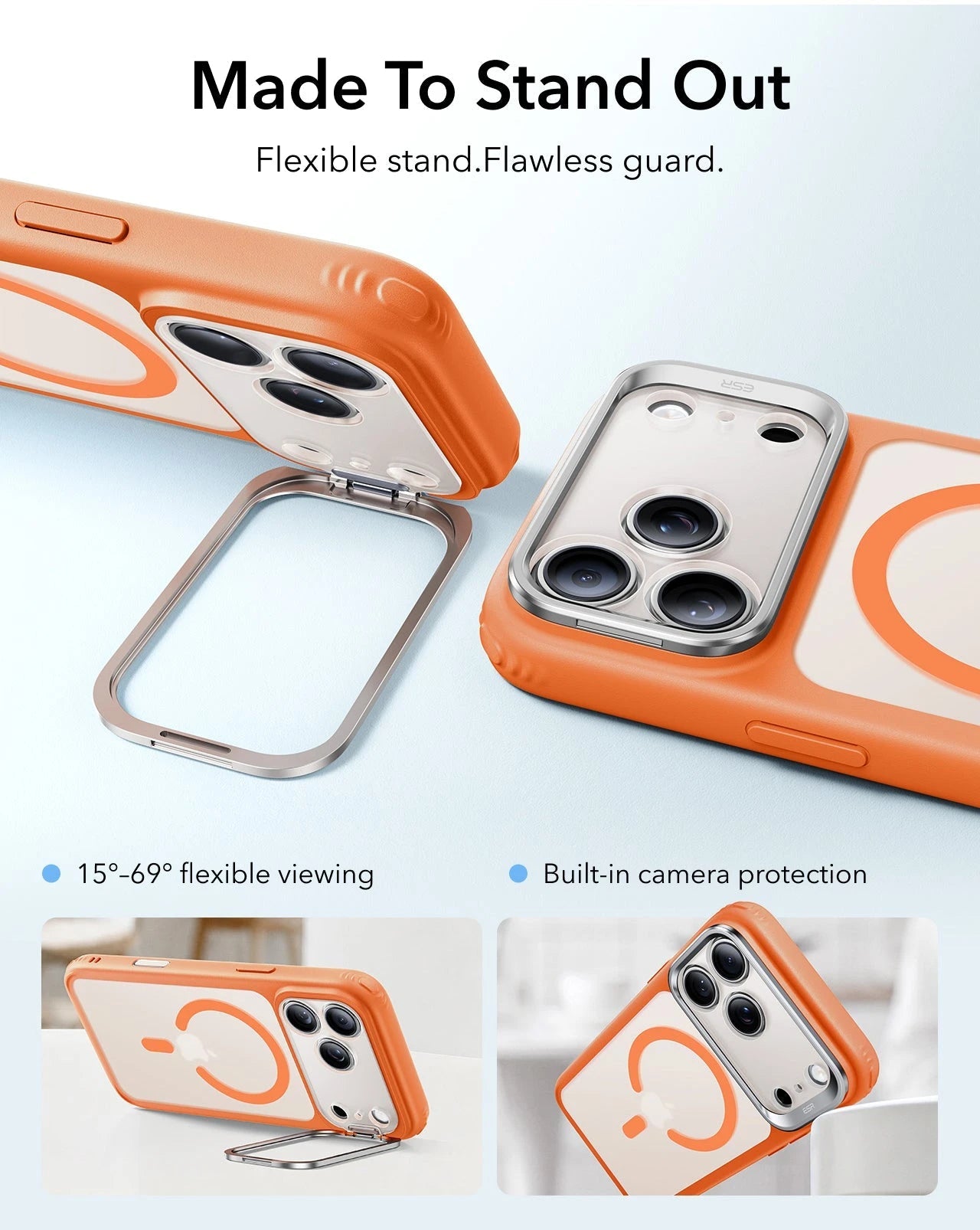 ESR Frosted Orange iPhone 18 Pro Max Magsafe Slim Phone Case with Stand Made To Stand Out