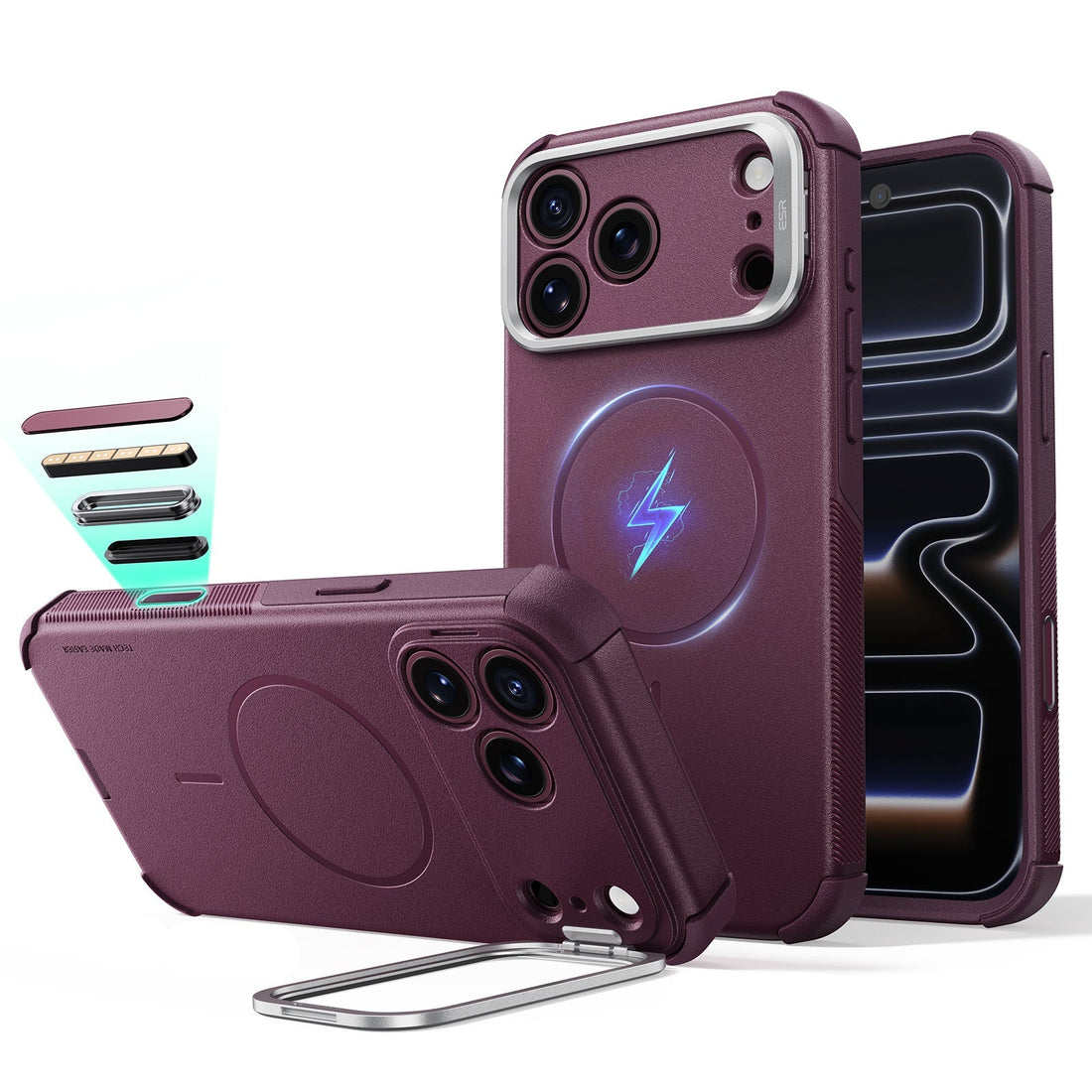 ESR Deep Burgundy iPhone 18 Pro Max Tough Phone Case Magsafe with Stand
