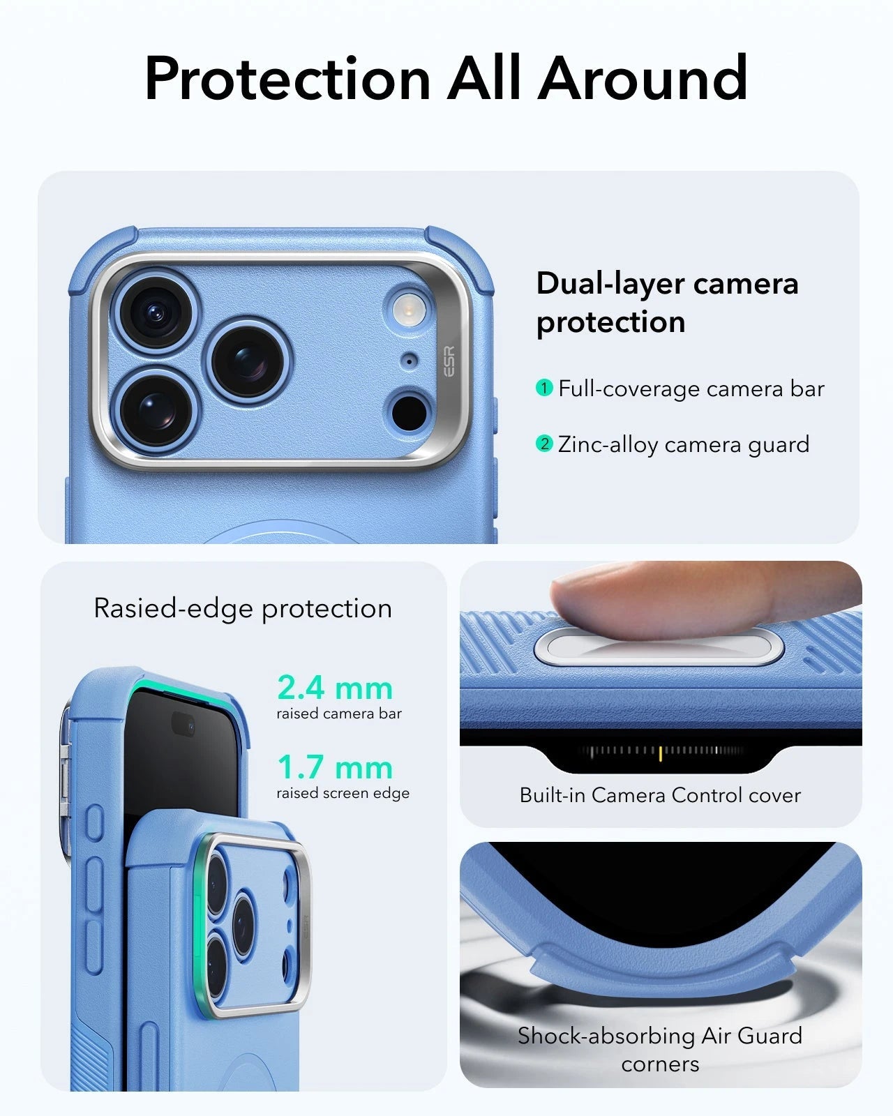 ESR Misty Blue iPhone 18 Pro Max Tough Phone Case Magsafe with Stand Protection All Around