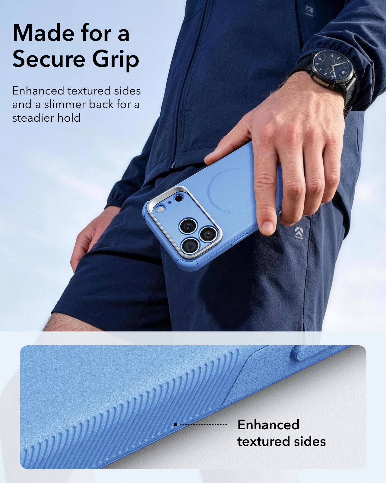 ESR Misty Blue iPhone 18 Pro Max Tough Phone Case Magsafe with Stand Made for a Secure Grip
