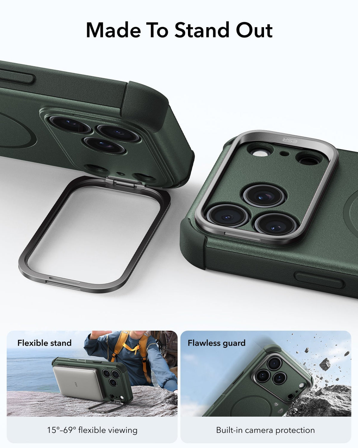 ESR Olive Green iPhone 18 Pro Max Tough Phone Case Magsafe with Stand Made To Stand Out
