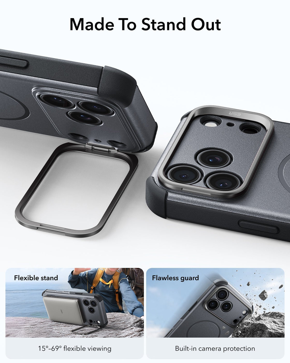 ESR Space Gray iPhone 18 Pro Max Tough Phone Case Magsafe with Stand Made To Stand Out