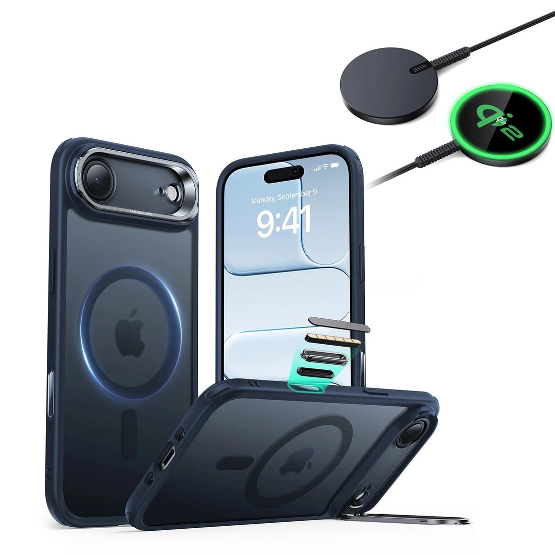 iPhone Air Classic Hybrid Magsafe Case With Stand and Qi2 Wireless Charger Frosted Blue