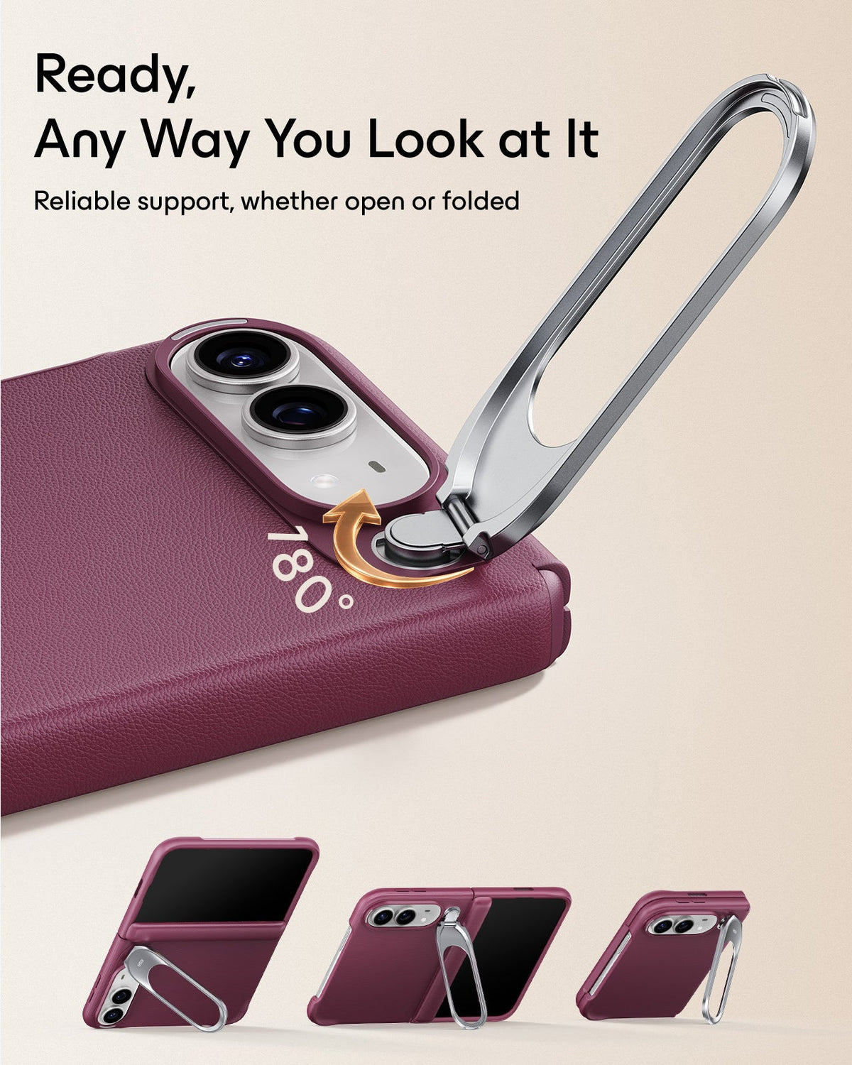Deep Burgundy Vegan Leather iPhone Duo Magsafe Case with Stand Ready,Any Way You Look at It